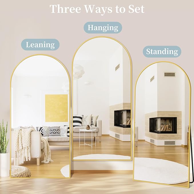 Full Length Mirror, 90"x46" Oversized Floor Mirror with Stand, Hanging or Leaning Full Body Mirrors Mirror for Bedroom, Living Room, Cloakroom, Arch, Gold
