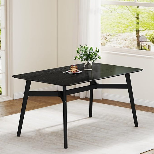 DUOMAY Modern Wooden Dining Table for 4-6 People, 59" Large Rectangular Dinner Table with Wood Legs for Home Dining Room Restaurant Farmhouse Kitchen, Black