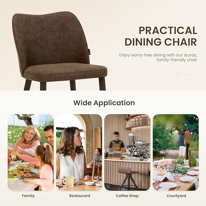 Wooden Dining Chairs Set of 4, Upholstered Kitchen Dining Room Chair, Modern Fabric Farmhouse Dinner Chair for Restaurant & Cafe, Dark Brown