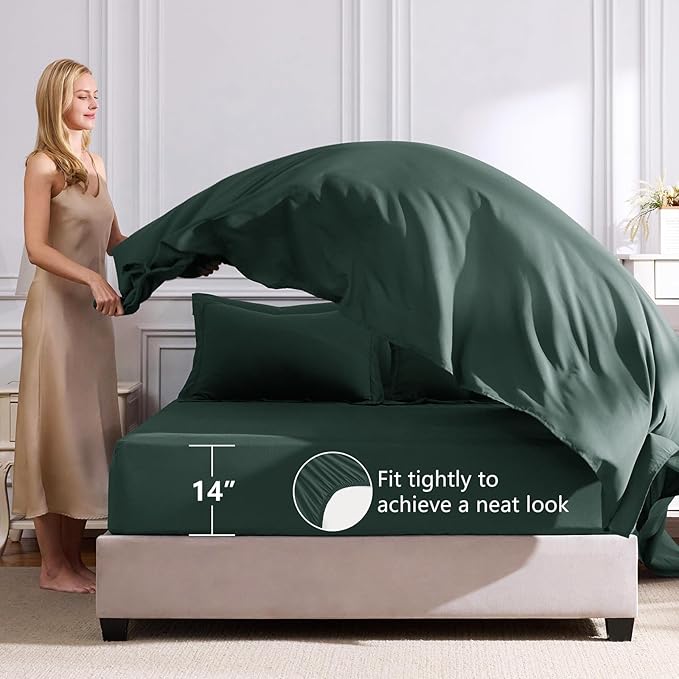 CozyLux King Size Comforter Set Forest Green - 7 Pieces Bed in a Bag King, Luxury Soft Bed Set for All Seasons, Bedding Set with Down Alternative Comforter, Sheets, Pillowcases & Shams