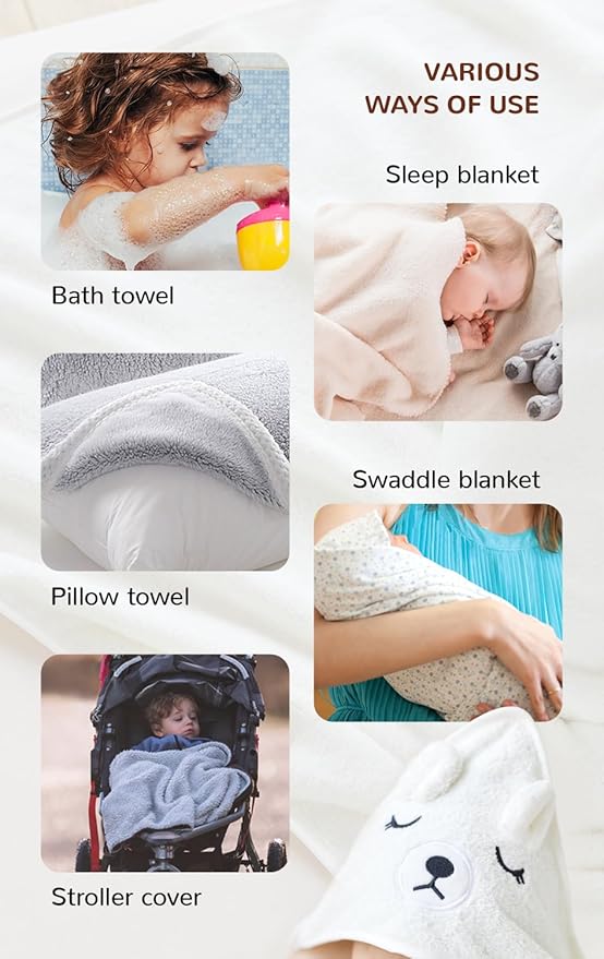 Baby Bath Towel,2 Pack Hooded Babie Towels for Newborn,Infant,Toddler,Ultra Absorbent Soft (White Bear+Blue Bear)