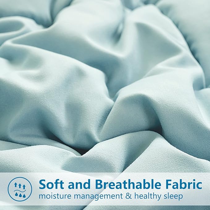 EASELAND Twin Size Down Alternative Comforter - Quilted Duvet Insert for All Seasons, Soft Lightweight with Corner Tabs, Summer Winter Warm Bedding, Aqua 64×88 Inches