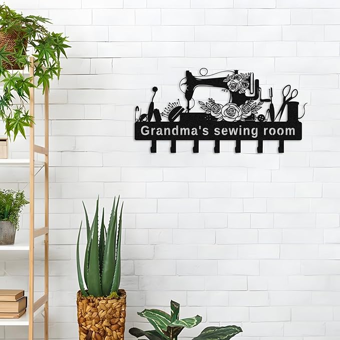 Personalized Sewing Room Signs Metal Key Holder Custom Sewing Key Hooks Craft Room Decor Quilting Gift for Mom Grandma