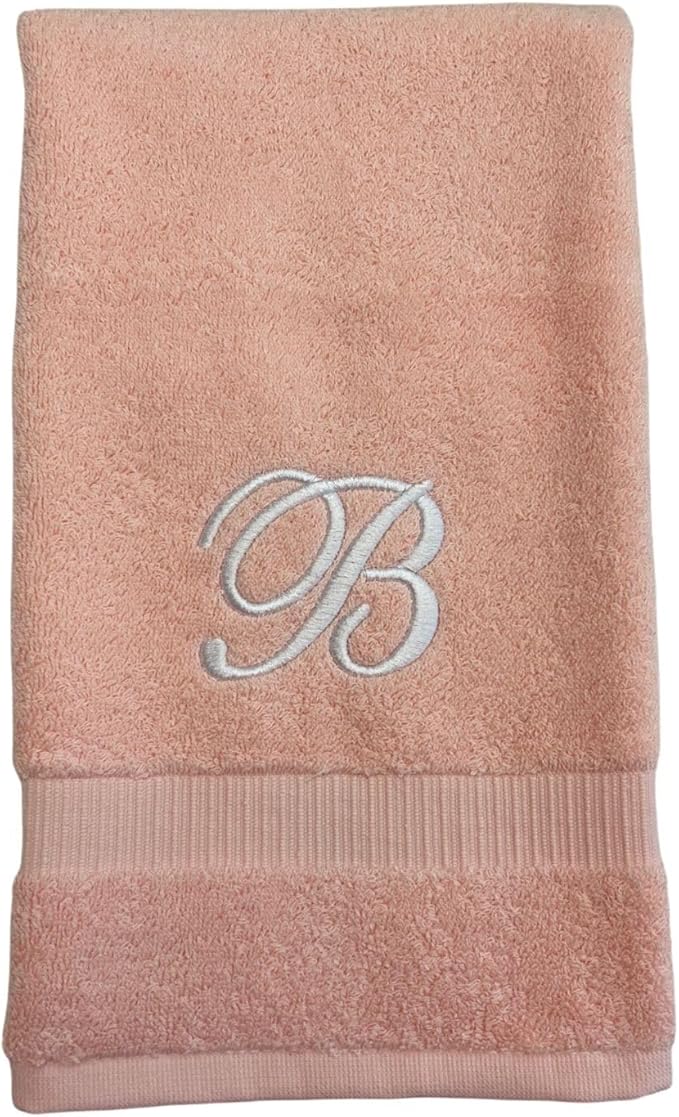 Pink Monogrammed Hand Towels for Bathroom - Luxury Hotel Quality Personalized Initial Embroidered Towel for Powder Room, Spa - GOTS Organic Certified - Set of 2 White Letter G