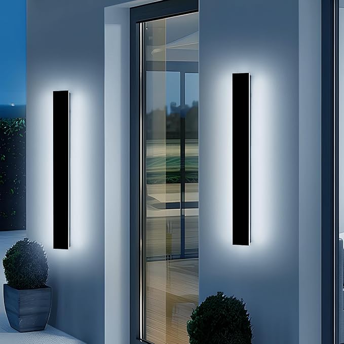 2 Pack Outdoor Wall Light Fixture, 39.3inch Modern Wall Sconce, IP65 Waterproof Dimmable 3000K-6000K with Remote Control, Outside Porch Lighting for Fence, Patio, Yard, Garage