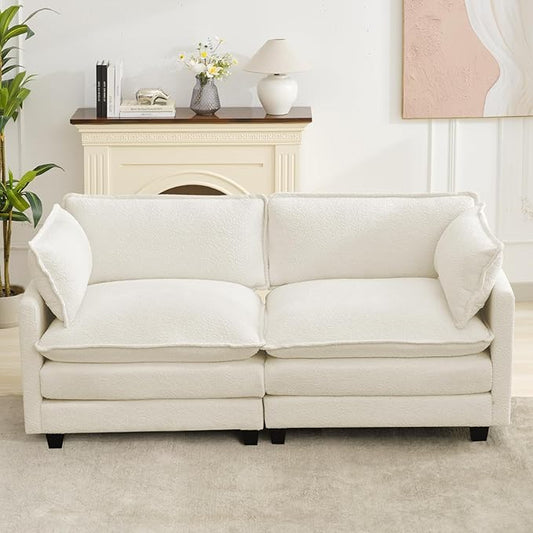 ROWHY Modular Loveseat Sectional Sofa, 78" Upholstered Loveseat, 2 Deep Seat Sofa Couch with 2 Throw Pillows for Small Space, Modern Comfy Cloud Couch for Living Room, Chenille, Beige