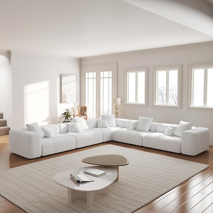 JACH V-Shaped Modular Sectional Sofas for Living Room, Modern Cloud Couch, Mid Century Modern Modular Sofa, Cozy Sleeper Sofa for Living Room (Linen Fabric, White)