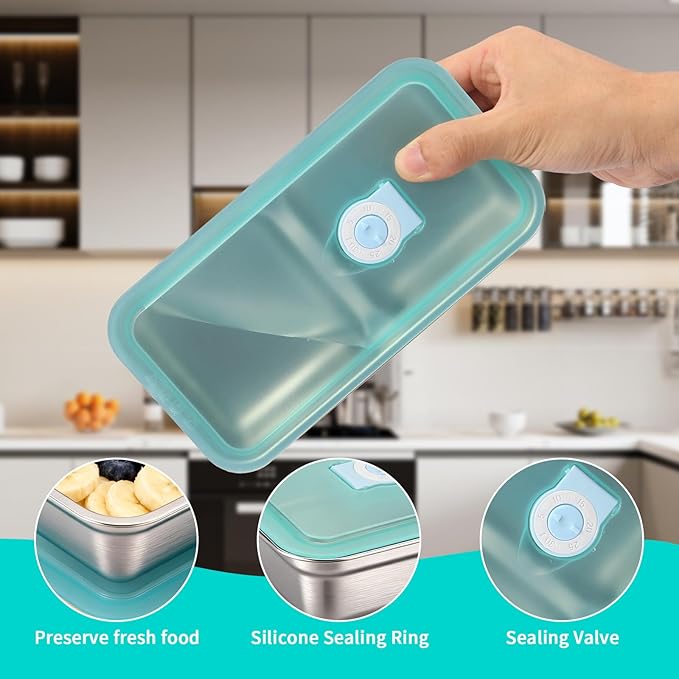 2 Pack Stainless Steel Snack Containers with Lids, Reusable Leak-Proof 2-Compartment Bento Box, Portable Food Storage Lunch Box for Work, Travel, Meal Prep