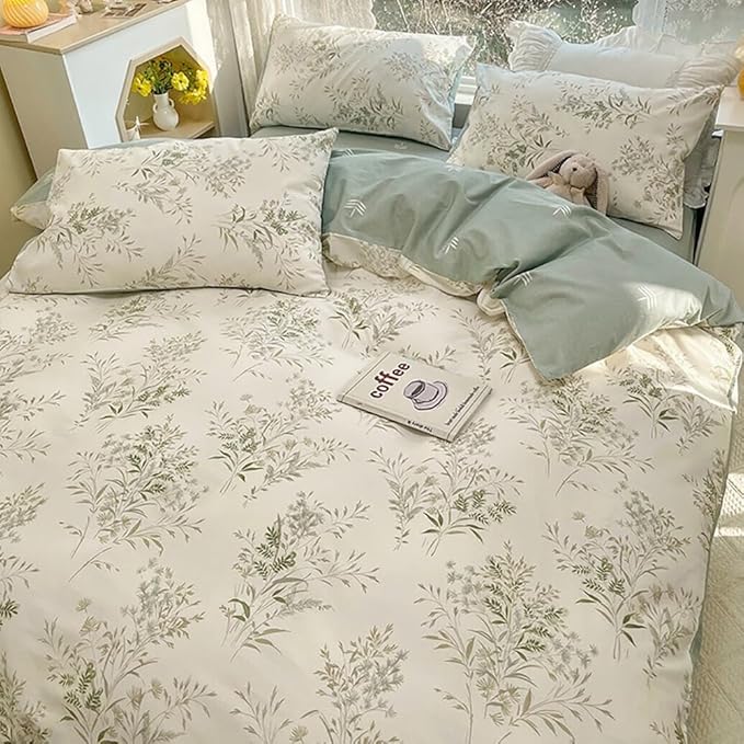 Garden Style Floral Duvet Cover Twin XL 3 Pieces Vintage Cottagecore Bedding Set Soft Cotton Botanical Floral Comforter Cover Chic Flower Leaves Plants Pattern Farmhouse Bedding Set for Girls Women