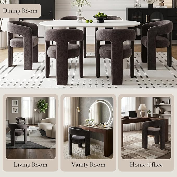 Modern Chenille Barrel Dining Chair Upholstered Fabric Dining Room Chair with Arm Comfy Accent Side Chair for Kitchen/Living Room/Reception, Charcoal Black, 1 PC