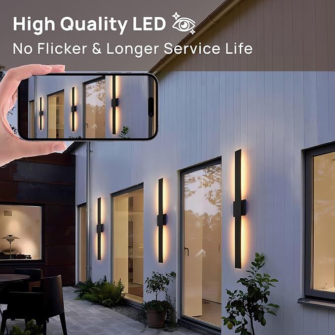 Upgraded 40.1in Black Long Modern LED Outdoor Wall Lights 3000K 4000K 5000K Dimmable Exterior Wall Sconce Outside Light fixtures for House Garage Front Door