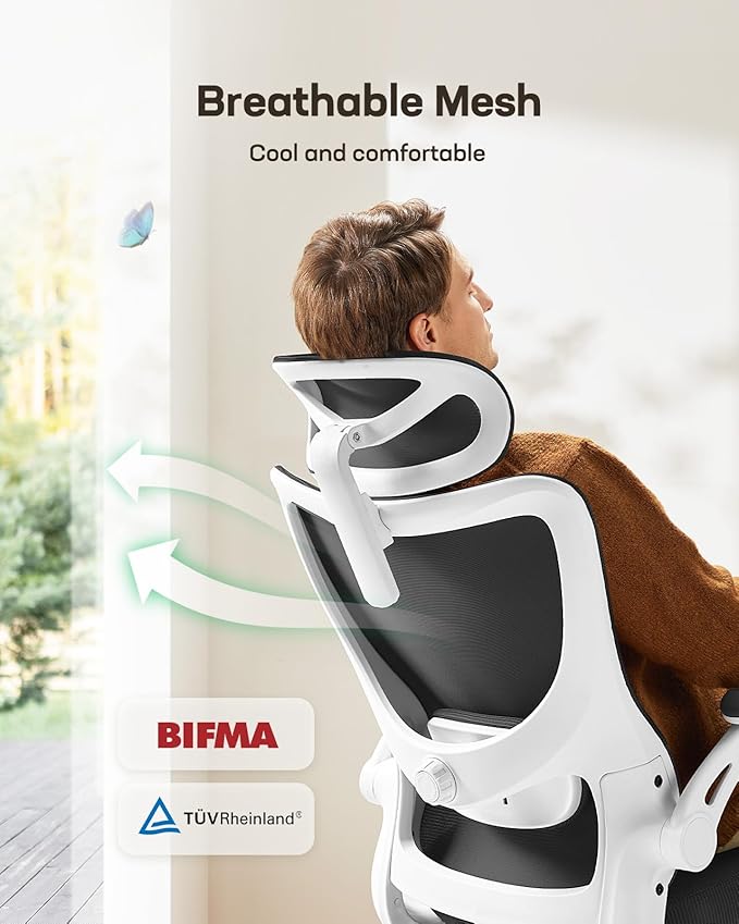Marsail Ergonomic Office Chair: Office Desk Chair with High Back Mesh and Adjustable Lumbar Support Rolling Work Swivel Task Chairs with Wheel 3D Armrests and Headrest