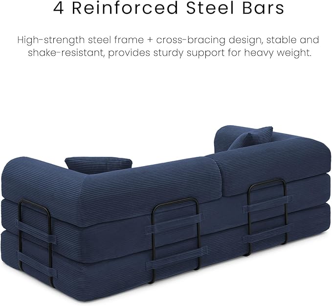 Compression Sofa - 79'' Convertible Sofa Bed, Boneless Couch in a Box, Modular Corduroy Foldable Sleeper Sofa with 2 Pillows, Loveseat Couches for Living Room (Corduroy Fabric, Blue)