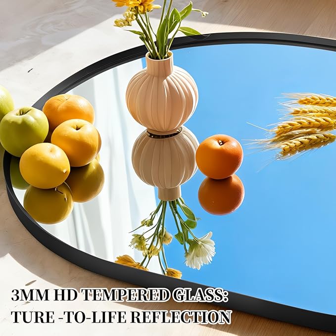 Oval Full Length Mirror, 60"×19" Wall-Mounted Mirror with Metal Frame, Ultra-Clear Explosion-Proof, Simple and Classic Deco for Cloakroom/Bedroom/Living Room, Black