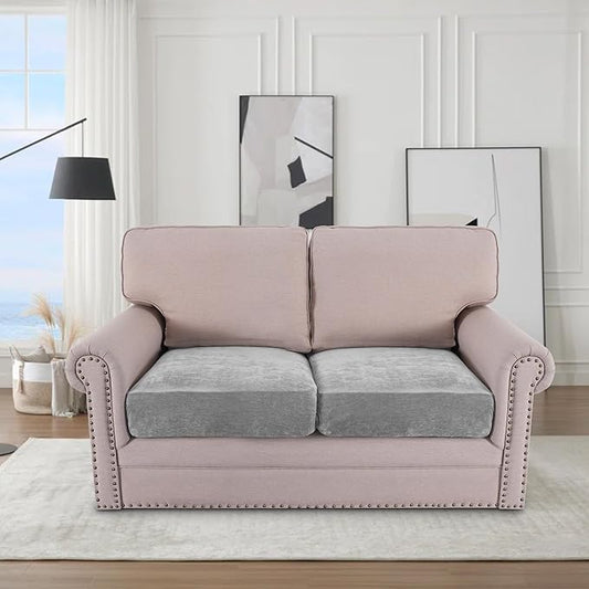 H.VERSAILTEX Stretch Chenille Couch Cover Furniture Protector Seat Cushion Sofa Cover 2 Cushions Non-Slip Couch Covers for Sofa Pets with Elastic Bottom (2 Piece Loveseat Cushion Covers, Dove)