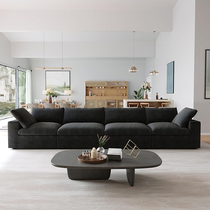 JACH Sectional Couches for Living Room, Deep 4-Seat Modular Convertible Couch, Couch Cushion Covers Removable, Comfy Sofas for Living Room Apartment (Black)