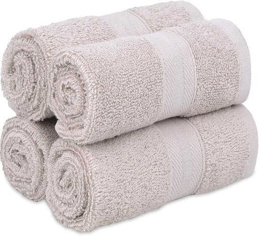 Quick-Dry, Soft & High Absorbent Washcloths Towels 13"x13" Cotton Turkish Towel Set of 4 | Daily Use 100% Cotton Towels for Bathroom, Gym & More | Bathroom Towels Set (4 Pcs Ice Silver)