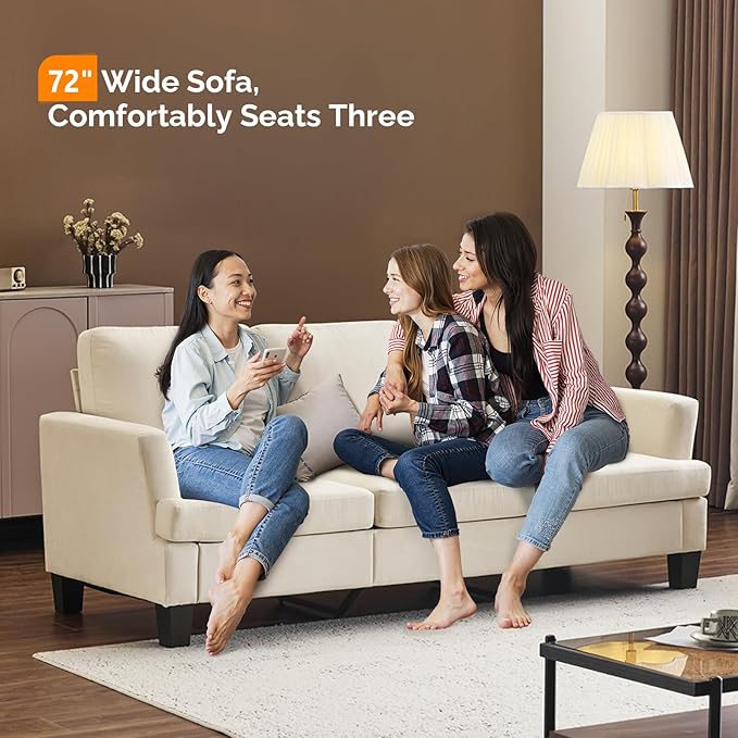 VINGLI White 83" Sofa Couches for Living Room, Faux Suede Modern Comfy 3 Seater Couch 25.6" Deep Seat Upholstery Cozy Sofas for Small Space, Bedroom, Apartment, Home Office