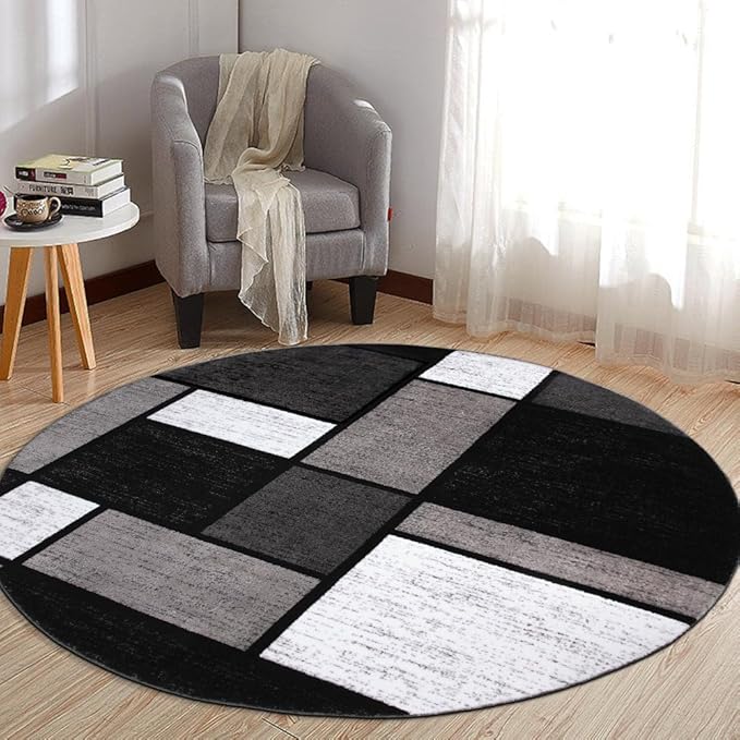Rugshop Contemporary Modern Boxes for Home Office,Entryway,Living Room,Bedroom,Kitchen Non Shedding Round Area Rug 8' Gray