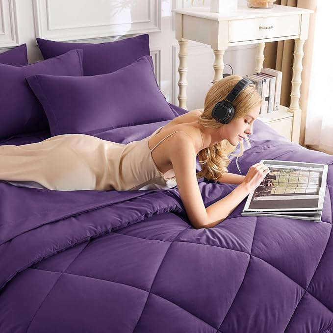 CozyLux Full Size Comforter Sets Purple - 7 Pieces Bed in a Bag Full, Luxury Soft Bed Set for All Seasons, Bedding Set with Down Alternative Comforter, Sheets, Pillowcases & Shams