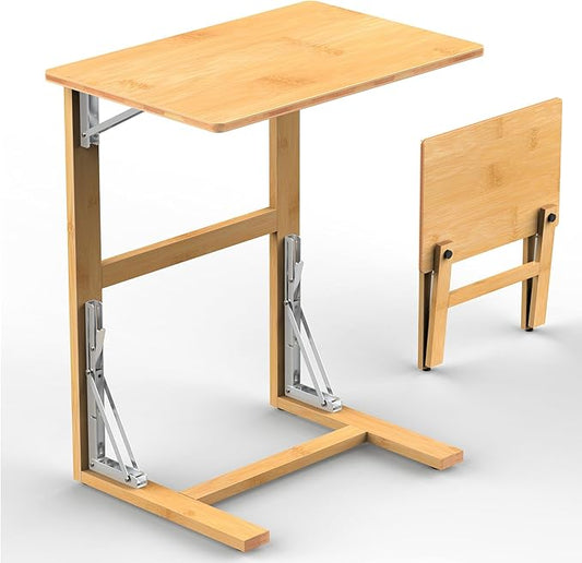 Tatub 24'' Folding TV Tray Table, C Shaped End Table for Couch, Small Sofa Side Laptop Desk