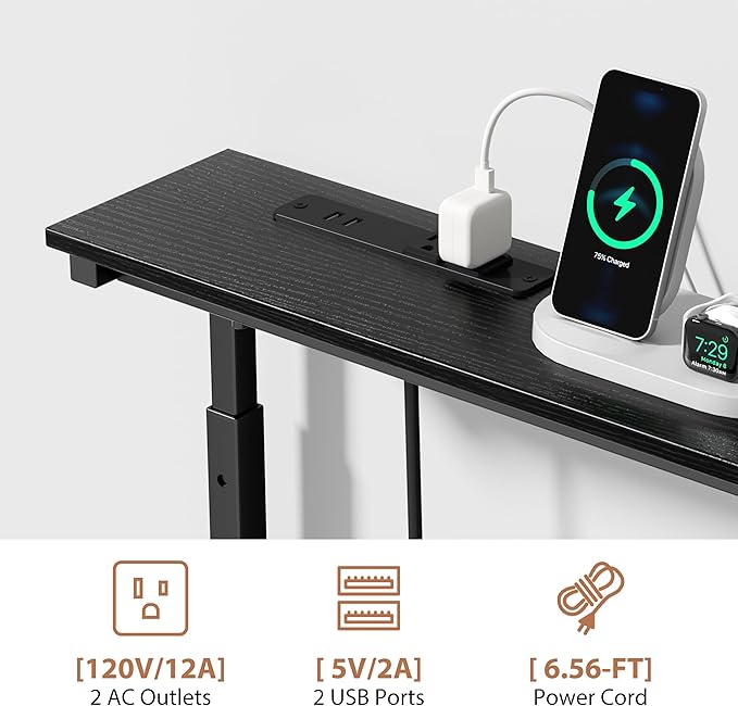 GRLEAF 2 Pack Adjustable Height Narrow Console Table with Power Outlets, 78.7" Long Sofa Table with Charging Station Behind Couch Table Skinny Entryway Table for Living Room and Hallway – Black