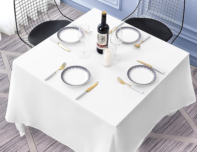 Surmente White Square Tablecloth-70x70 Inch Table Cloth for Small Square Tables,Washable Polyester Table Cover for Weddings, Banquets, or Restaurants