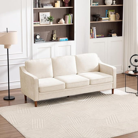 Kingfun 80" Chenille Sofa, 3 Seater Couch, Mid Century Modern Couches with Solid Wood Frame for Living Room & Bedroom, Beige