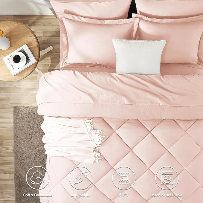 CozyLux Twin XL Comforter Set Blush Pink - 5 Pieces Twin Extra Long Bed in a Bag for College Dorm, All Season Bedding Set for Girls and Boys, Soft Bed Set with Comforter, Sheets, Pillowcase & Sham