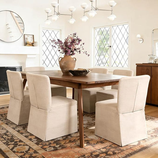 Upholstered Dining Chairs Set of 6, Kitchen Table Chairs, Modern Dining Room Chairs with Metal Frame & Linen Fabric, Beige
