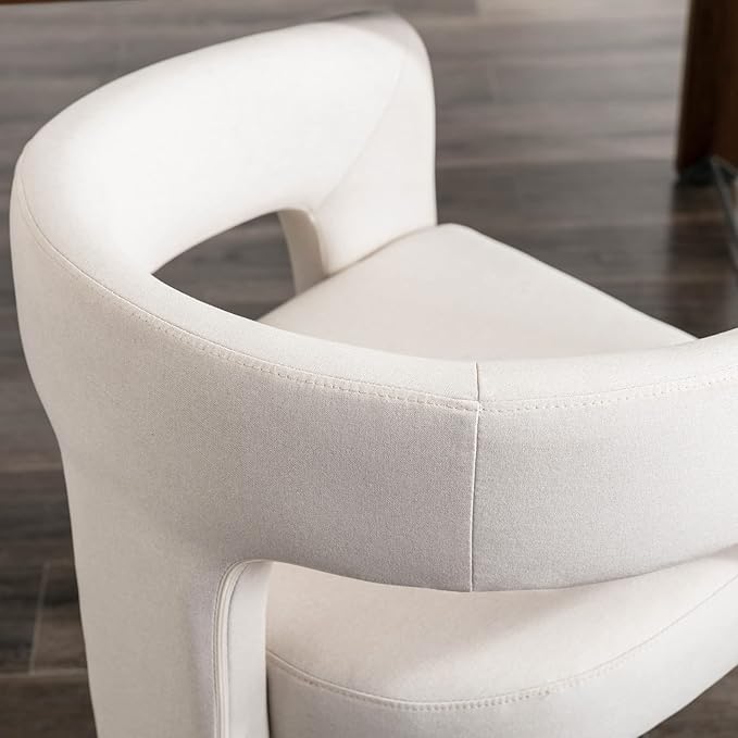 Set of 4 Modern Linen Fabric Upholstered Dining Chairs with Open-Back, Cute Barrel Side Chairs Kitchen Armchair Accent Chairs for Dining Room Bedroom, Ivory