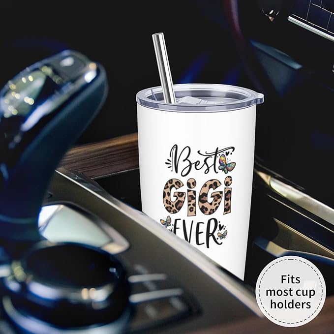 Gigi Christmas Gifts, Gigi Gifts for Grandma, Birthday Gift for Grandma from Grandkids, 20 oz Stainless Steel Tumbler With Lid & Straw