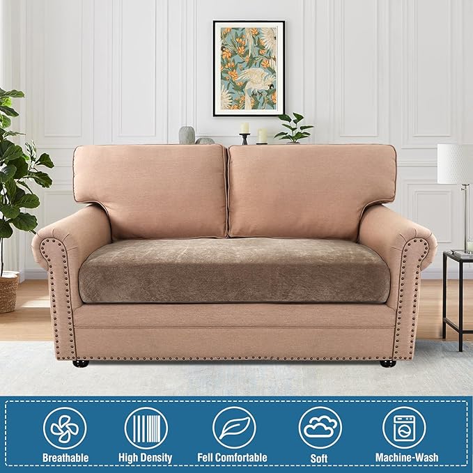 H.VERSAILTEX Stretch Chenille Sofa Slipcovers for 2 Cushion Couch Thick Soft Sofa Cover Anti Slip Couch Cushion Covers Flexibility with Elastic Bottom(2 Seater Loveseat Cushion Cover,Taupe)
