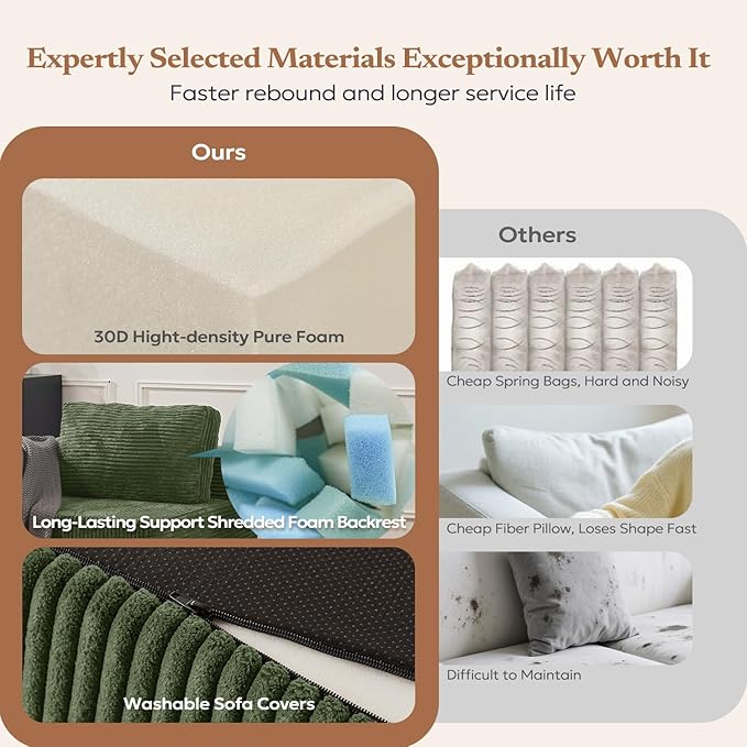 40" Modular Sectional Sofa, Upholstered Floor Sofa Couch with Pillow, Bean Bag Chair for Bedroom Living Room, No Assembly Required (Green, Plush Corduroy Fabric)