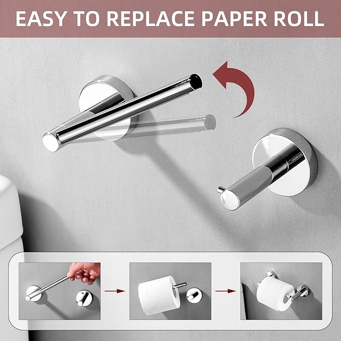 Chrome Toilet Paper Holder Towel Ring,Bathroom Hardware Set,Hand Towel Holder Wall Mount Tissue Roll Holder with Double Post Bath Accessories SUS304 Stainless Steel 2pc