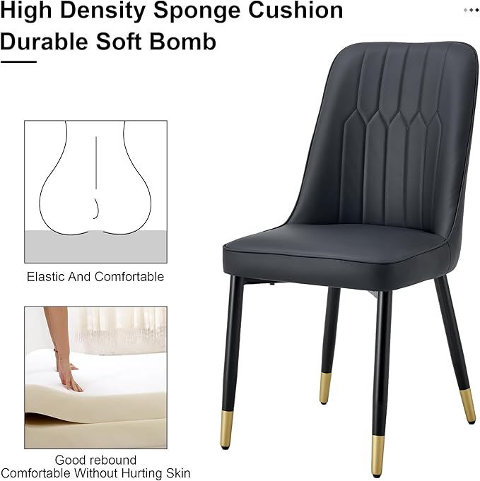 Dining Chairs Set of 2，Modern Dining Chairs, Equipped with PU Leather Backrest Cushions and Black Metal Legs, Suitable for Restaurants, Kitchens, and Bedrooms Dining Room Chairs