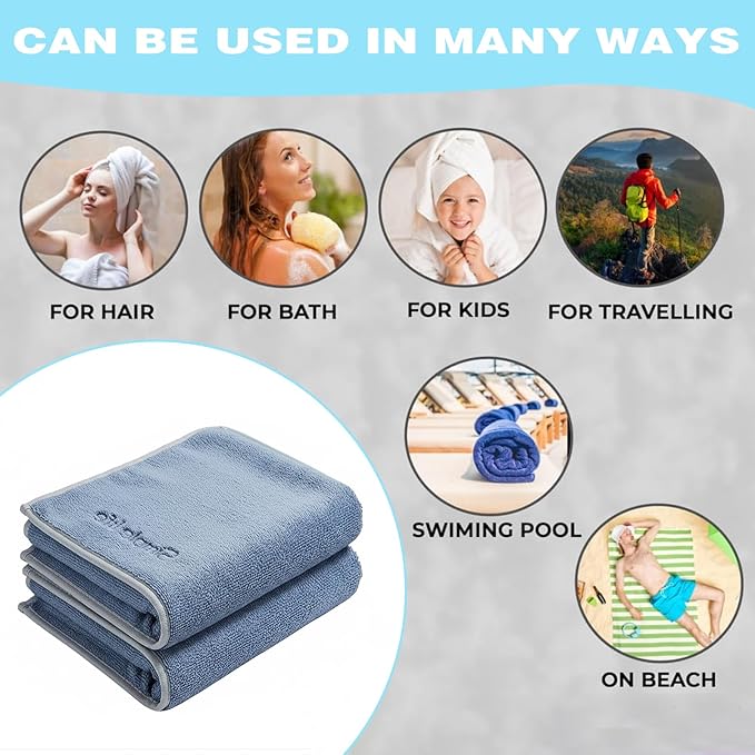 2-Pack Microfiber Bath Towels (27x54 Inches) - Ultra Soft & Quick Dry, 3X Absorbency, Lightweight for Gym, Yoga, Travel & Spa - Perfect for Home, Fitness & Post-Workou