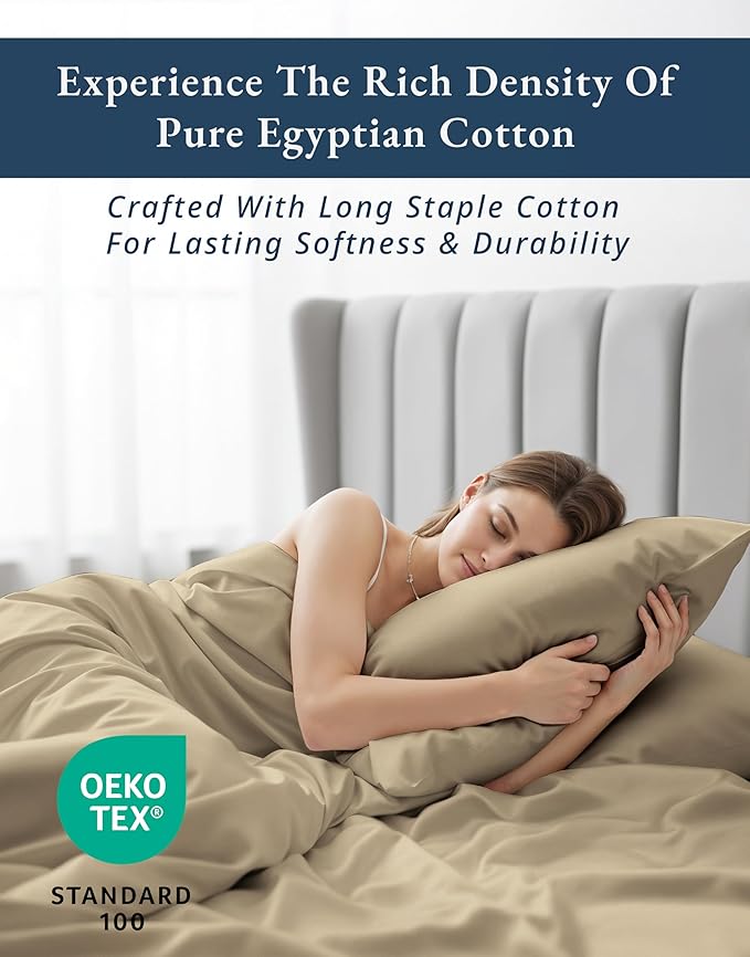 LANE LINEN 100% Egyptian Cotton Bed Sheets Twin Size, 15 inch Extra Deep Pocket Twin Sheets, Naturally Temperature Regulating Cooling NO Pill Fade Resistant Cotton Sheets Twin - Linen