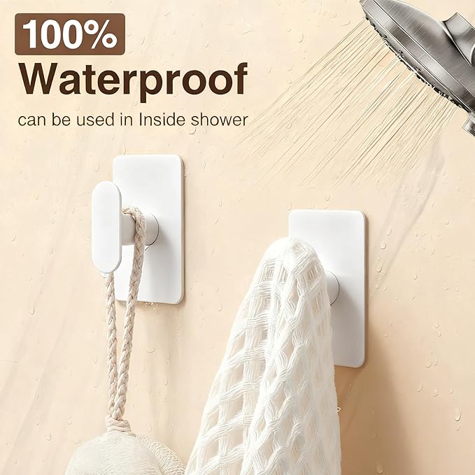 pickpiff Adhesive Towel Hooks for Bathroom: 20LB Extra Strong Wall Hanger for Shower Kitchen RV Dorm Apartment, White 8 Pack