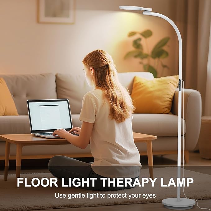 Light Therapy Lamp, LED 10000 Lux Floor Happy Therapy Light, UV-Free Sun Lamp with 5 Brightness & 5 Color Temperatures, 3 Heights for Apartment/Office/Home