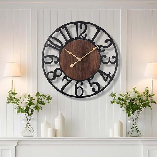 Vantic 32 Inch Large Wall Clock, Arabic Numeral Wood Oversized Wall Clocks for Living Room Decor, Farmhouse, Bedroom and Kitchen, Completely Silent, Non Ticking, Battery Operated