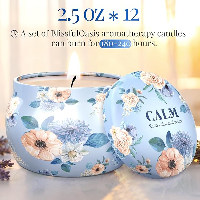 BlissfulOasis Scented Candles Set, 30 oz 12 Pack Candles for Home Scented, 180-240 Hours Christmas Candles Present Set for Women and Men, Soy Wax Candles for Holidays, Birthday, Valentine's Day