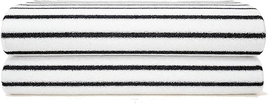 Italic Ultraplush 100% Australian Cotton Bath Sheets - Set of 2 Luxury Extra Large Heavy Duty Bath Sheets, 800GSM Plush and Absorbent Sheets, Resort Grade Striped (White and Blue)
