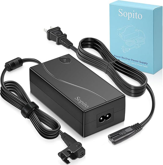 Sopito Recliner Power Supply Universal 29V 2A AC/DC Adapter 100-240V with Longer Power Cord, 2-Pin Switching Transformer, Replacement Part for Recliner Sofa/Lift Chair/Electric Couch/Standing Desk