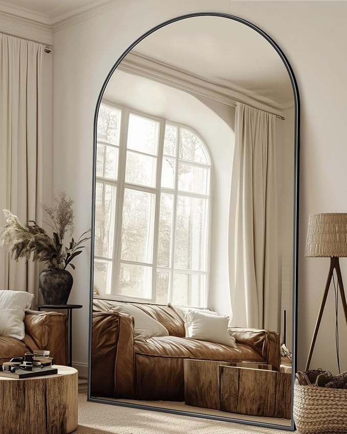 Full Length Mirror, 86"x46" Oversized Floor Mirror with Stand, Hanging or Leaning Full Body Mirrors Mirror for Bedroom, Living Room, Cloakroom, Arch, Black