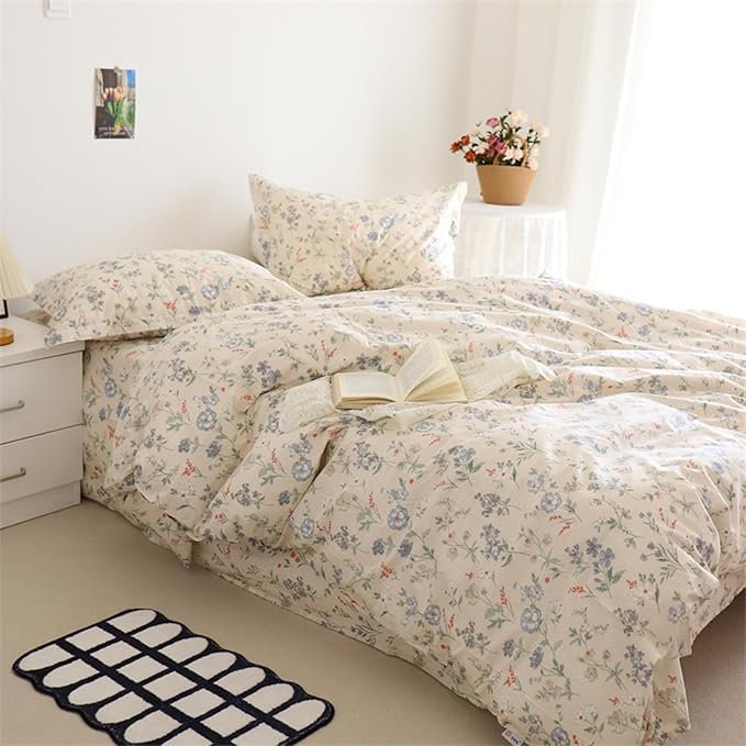 EAVD Chic Cute Garden Floral Comforter Set Full Soft Fluffy Cottagecore Floral Bedding Set 3 Pieces Reversible Fluffy Botanical Bedding Bedding Comforter Set with 2 Pillowcases for All-Season