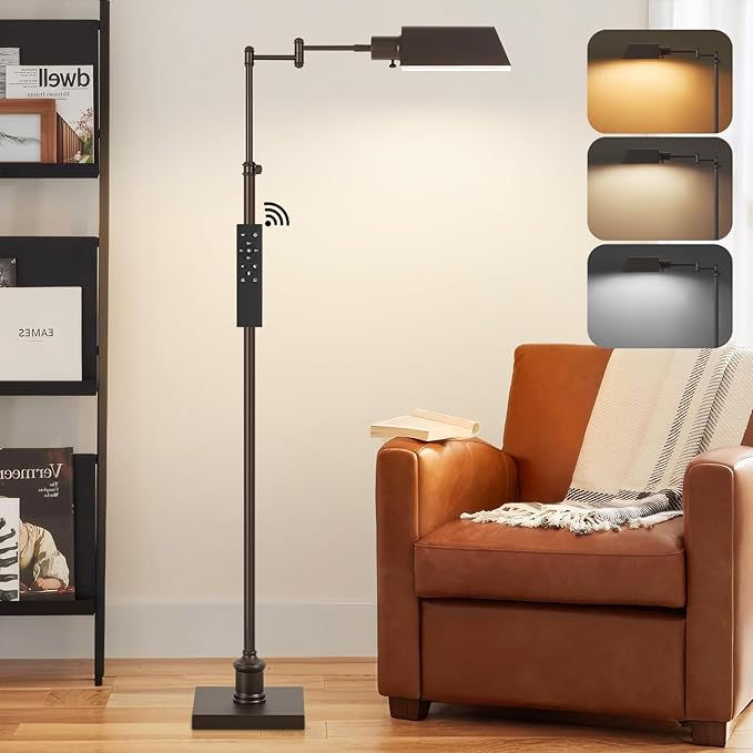 GyroVu Traditional Height Adjustable Pharmacy Floor Lamp with 350° Swing Arm, Color Temperature Adjustable Standing Lamp Metal Shade for Living Room Reading House Bedroom Home Office(Bronze)