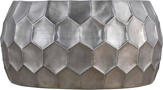 CT101 Modern Contemporary Round Aluminum Material 32" Coffee Table, Farmhouse Table with Glossy Diamond-Patterned Base Antique Silver