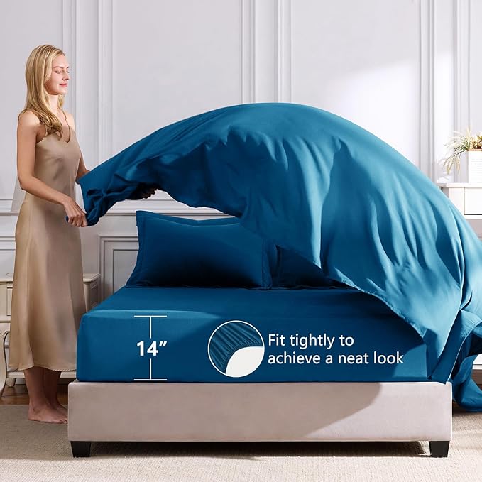 CozyLux Queen Comforter Set Teal - Bed in a Bag Queen Size 7 Pieces, Luxury Soft Bed Set for All Seasons, Bedding Set with Down Alternative Comforter, Sheets, Pillowcases & Shams