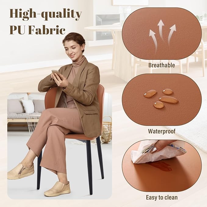 Homcosan Dining Chairs Set of 4, Modern Kitchen Chairs with Cross Structure & Exquisite Piping Design, Easy Assembly, Faux Leather Dining Room Chairs for Living Room Lounge, Bedroom, Brown